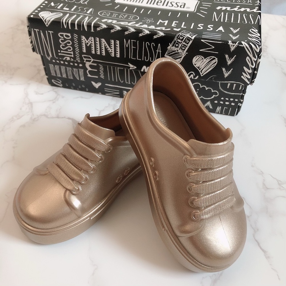 Mini Melissa Gold Size 6 Sneakers NIB